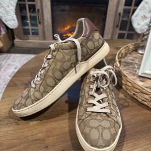 Coach Beige & Brown Signature Canvas Sneakers